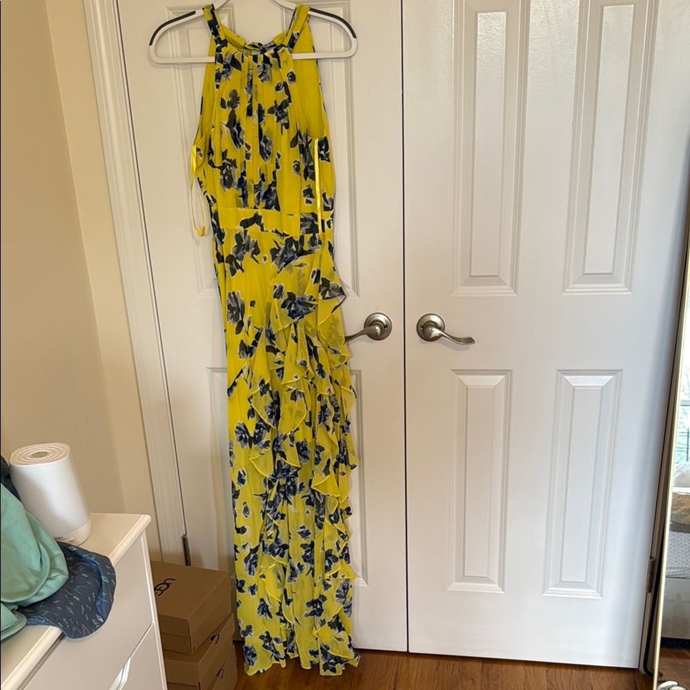 Floral Yellow and Blue Sleeveless Dress